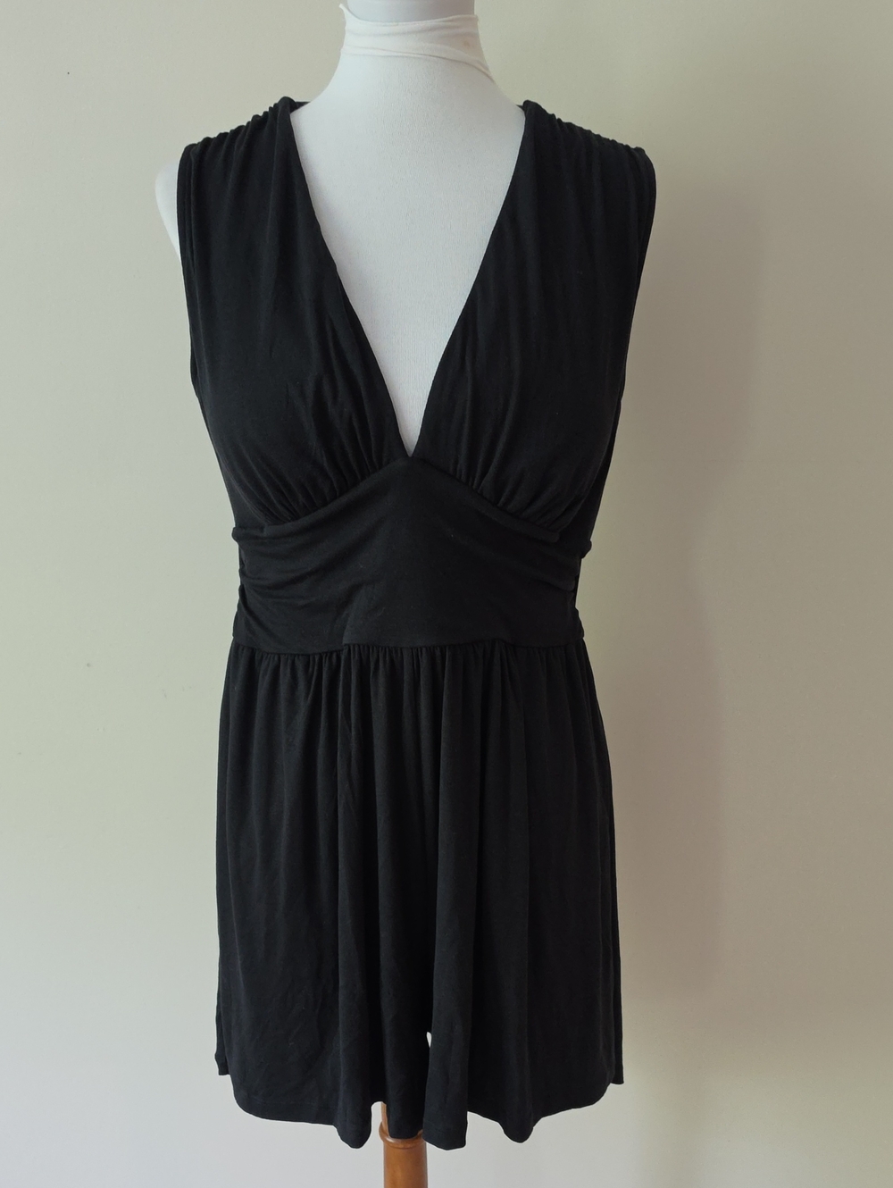 Halara Black Deep V Sleeveless Jersey Romper